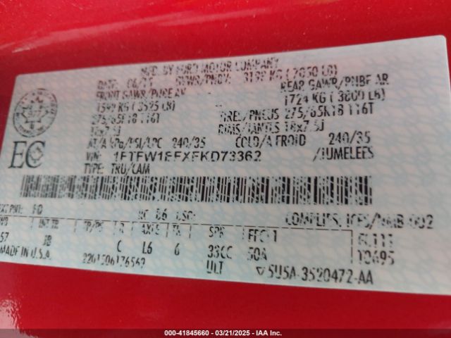 1FTFW1EFXFKD73362 Ford F-150 Xlt