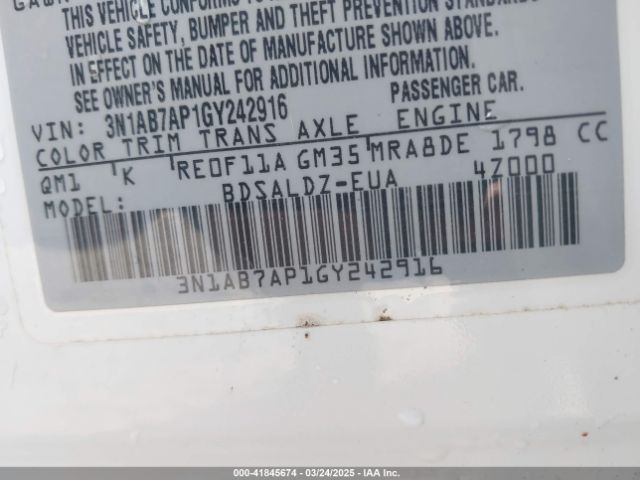 3N1AB7AP1GY242916 Nissan Sentra Fe+ S/s/sl/sr/sv