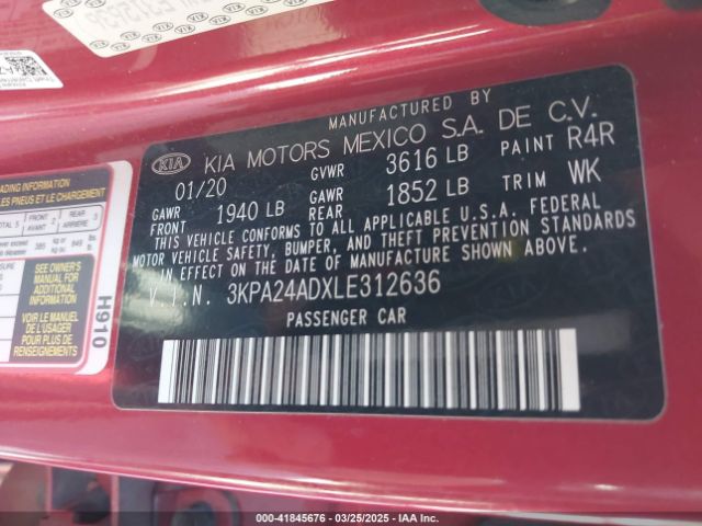 3KPA24ADXLE312636 KIA RIO S