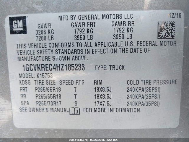 1GCVKREC4HZ185233 Chevrolet Silverado 1500 1lt