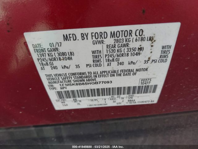 1FM5K8B85HGB77093 Ford Explorer
