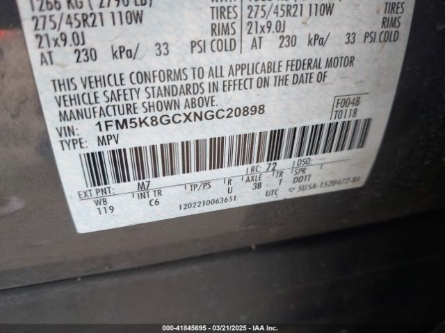 1FM5K8GCXNGC20898 Ford Explorer St
