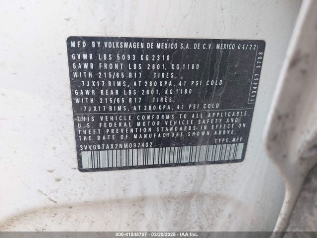 3VV0B7AX2NM097402 Volkswagen Tiguan 2.0t S