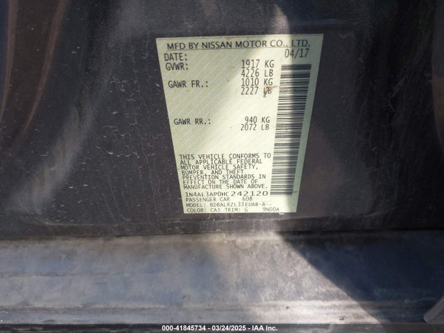 1N4AL3AP0HC242120 Nissan Altima 2.5 Sl
