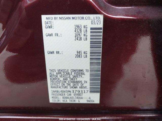 1N4BL4DV3PN379317 Nissan Altima Sv Fwd