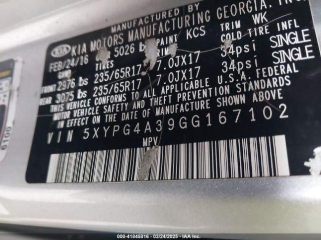 5XYPG4A39GG167102 KIA Sorento 2.4l L