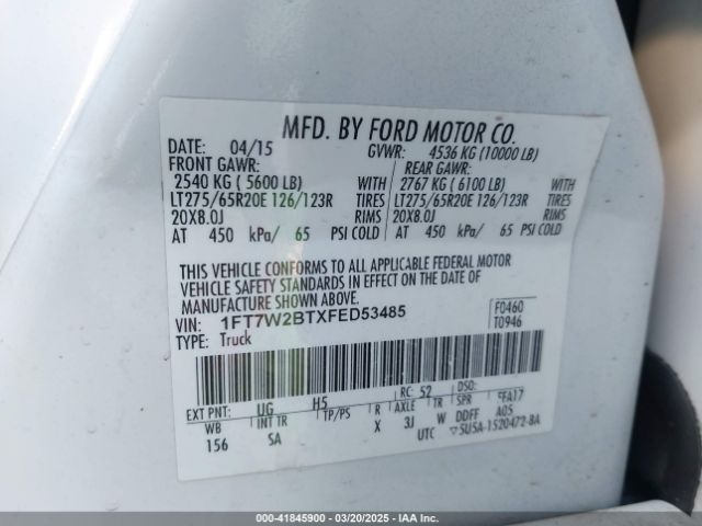 1FT7W2BTXFED53485 Ford F-250 Lariat