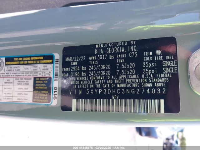 5XYP3DHC3NG274032 KIA Telluride Ex