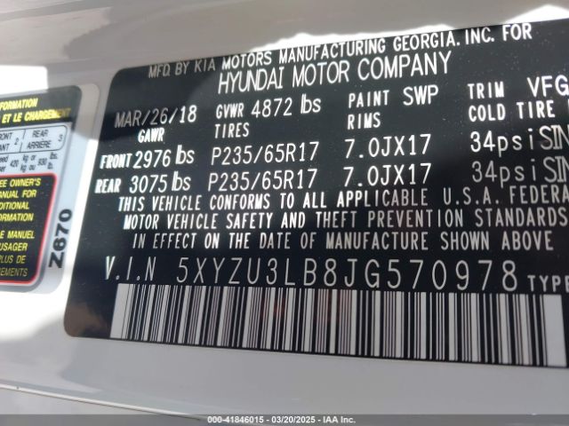 5XYZU3LB8JG570978 Hyundai Santa Fe Sport 2.4l