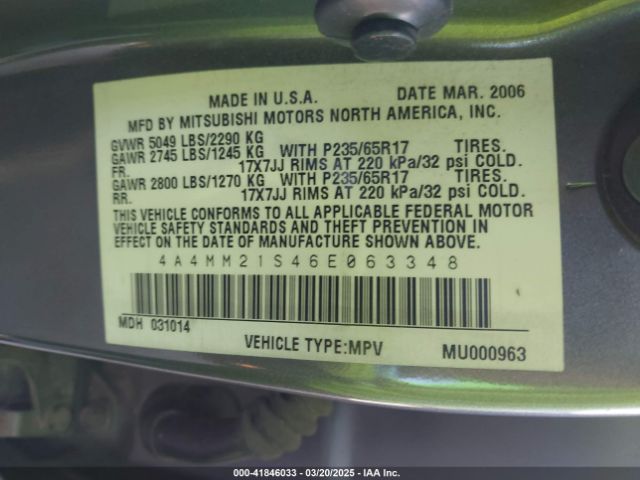 2006 MITSUBISHI ENDEAVOR 4A4MM21S46E063348 Photo 8