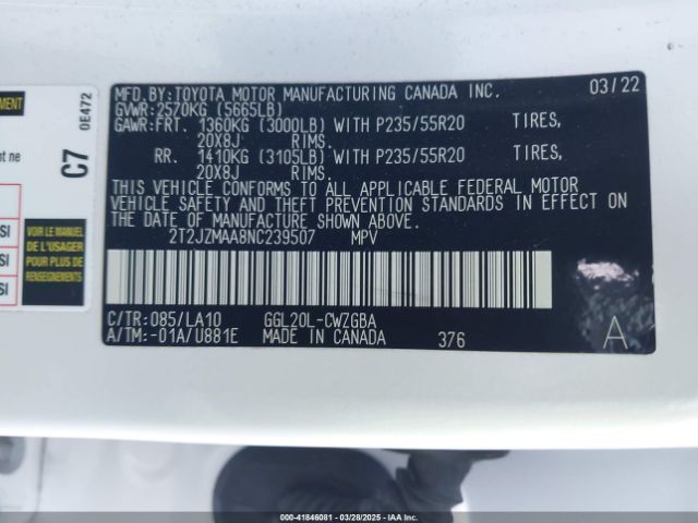 2T2JZMAA8NC239507 Lexus RX 350