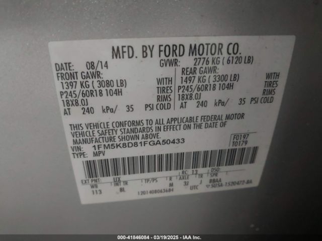 1FM5K8D81FGA50433 Ford EXPLORER XLT