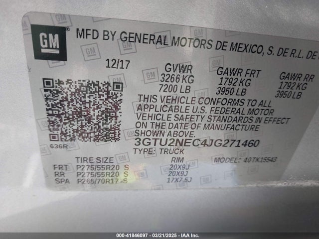 3GTU2NEC4JG271460 GMC Sierra 1500 Slt