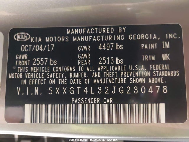 5XXGT4L32JG230478 KIA Optima Lx