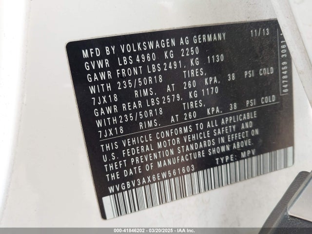 WVGBV3AX6EW561603 Volkswagen Tiguan R-line/s/se/sel