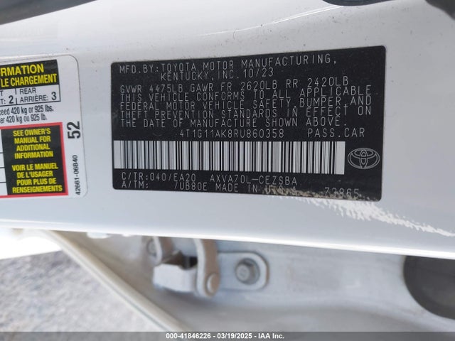4T1G11AK8RU860358 Toyota CAMRY SE