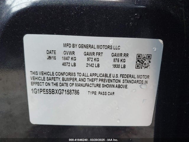 1G1PE5SBXG7158786 Chevrolet Cruze Limited 1lt Auto
