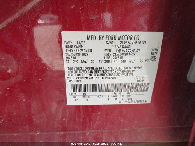 Ford Edge Titanium 2017 2FMPK4K85HBB14729 Image 9