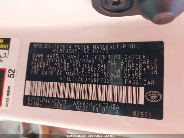 4T1G11AK9PU807021 Toyota CAMRY SE