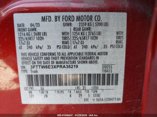 3FTTW8E3XPRA36219 Ford Maverick Xlt