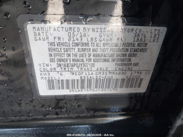 3N1AB7AP0JY307195 Nissan SENTRA SV