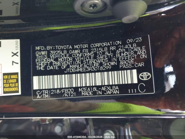 JTDB4MEE3R3018299 Toyota COROLLA LE