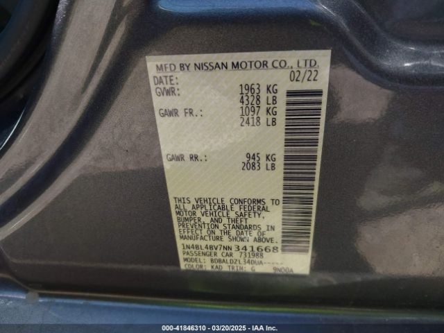 1N4BL4BV7NN341668 Nissan Altima S Fwd