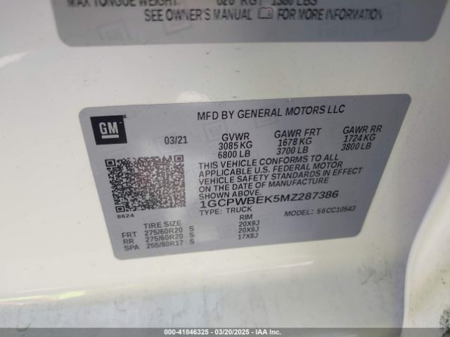 1GCPWBEK5MZ287386 Chevrolet Silverado 1500 2wd  Short Bed Custom