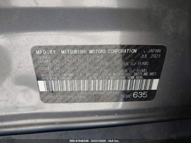 2022 MITSUBISHI OUTLANDER JA4J3UA8XNZ028540 Photo 8