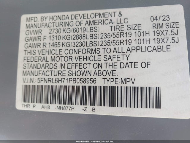 Honda Odyssey Sport 2023 5FNRL6H71PB058956 Image 9