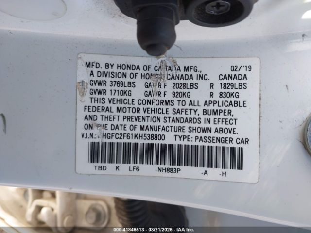 2HGFC2F61KH538800 Honda Civic Lx