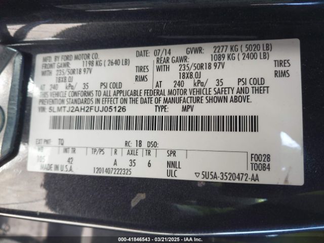 2015 LINCOLN MKC 5LMTJ2AH2FUJ05126 Photo 8