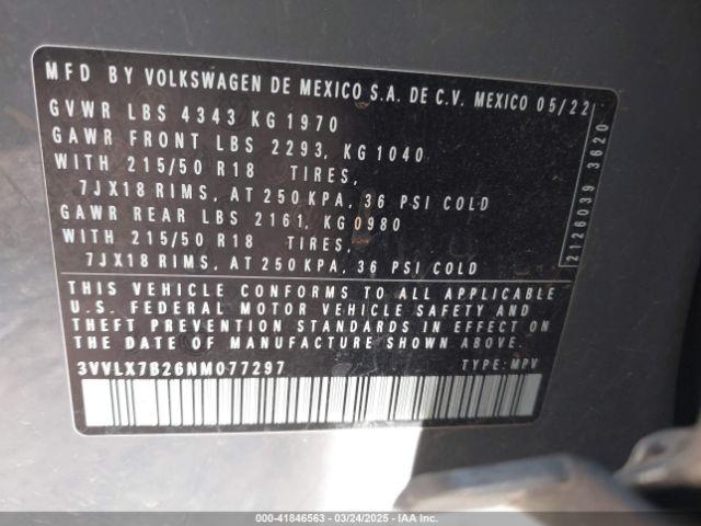 3VVLX7B26NM077297 Volkswagen Taos 1.5t Se