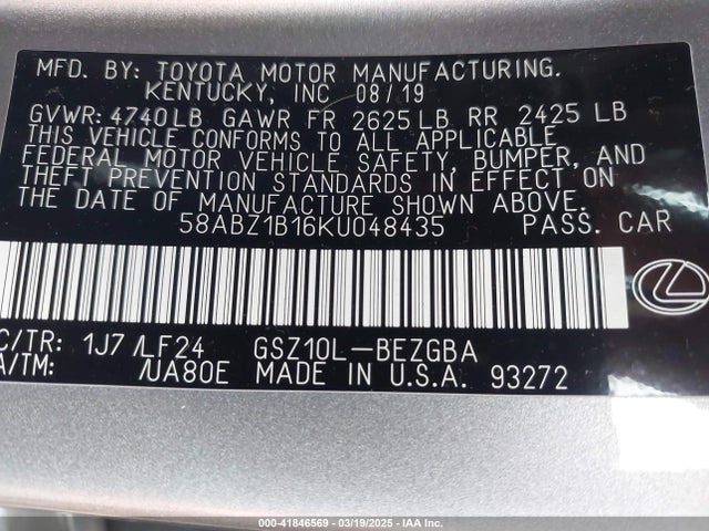 58ABZ1B16KU048435 Lexus Es 350 F Sport