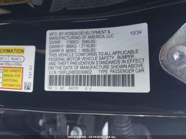 19XFL2H80SE004602 Honda Civic Sport