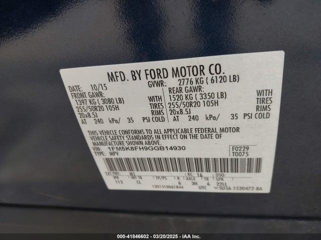 1FM5K8FH9GGB14930 Ford Explorer Limited