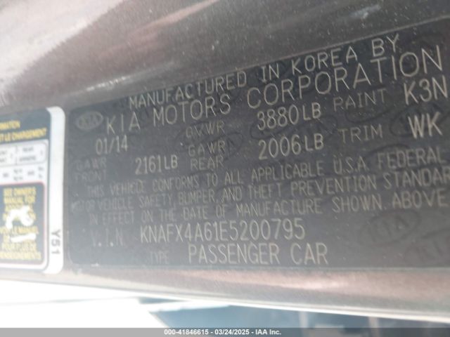 KNAFX4A61E5200795 KIA FORTE LX