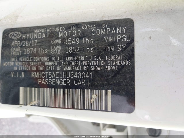 KMHCT5AE1HU343041 Hyundai ACCENT SE