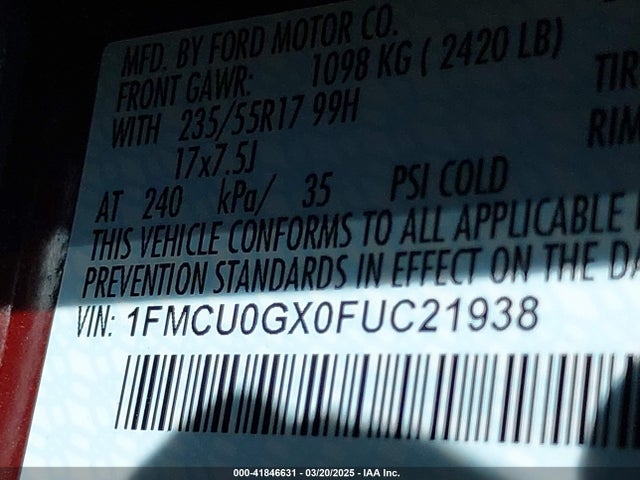 1FMCU0GX0FUC21938 Ford ESCAPE SE