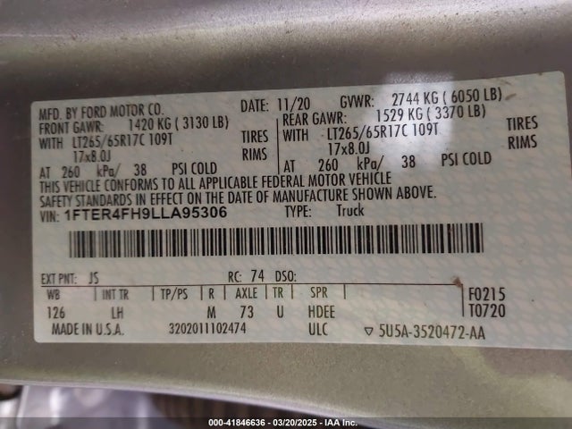 1FTER4FH9LLA95306 Ford Ranger Xlt