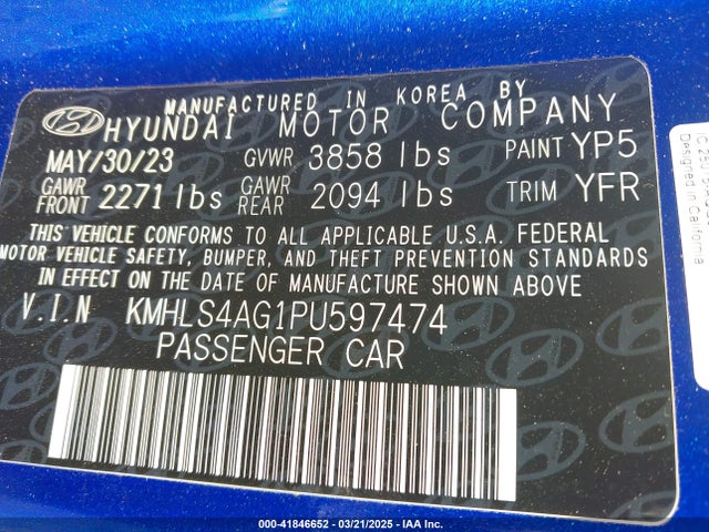 KMHLS4AG1PU597474 Hyundai ELANTRA SEL