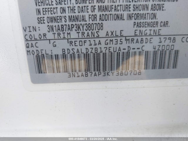 3N1AB7AP3KY380708 Nissan SENTRA SV