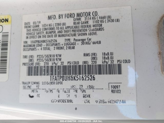 2019 FORD MUSTANG 1FATP8UH8K5162526 Photo 8