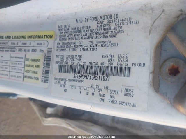 3FA6P0H7XGR211021 Ford FUSION SE