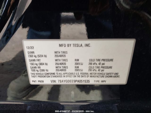 7SAYGDEE9PA051535 Tesla Model Y Awd/long Range Dual Motor All-wheel Drive