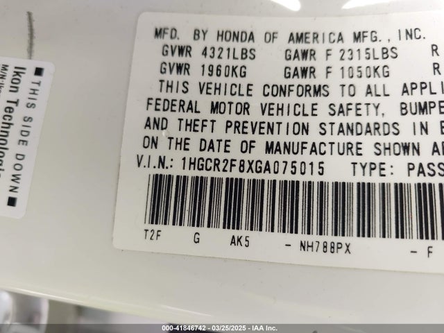 1HGCR2F8XGA075015 Honda Accord Ex-l