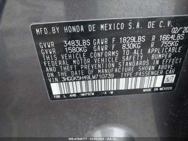 3HGGK5H49LM710739 Honda FIT LX