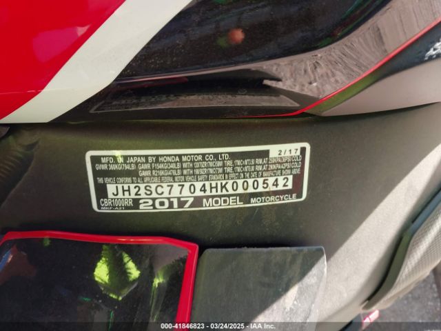 2017 HONDA CBR1000 JH2SC7704HK000542 Photo 9