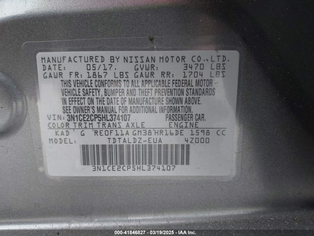 3N1CE2CP5HL374107 Nissan Versa Note Sv