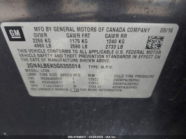 2GNALBEK5G6355014 Chevrolet lea - e85 max, aluminum